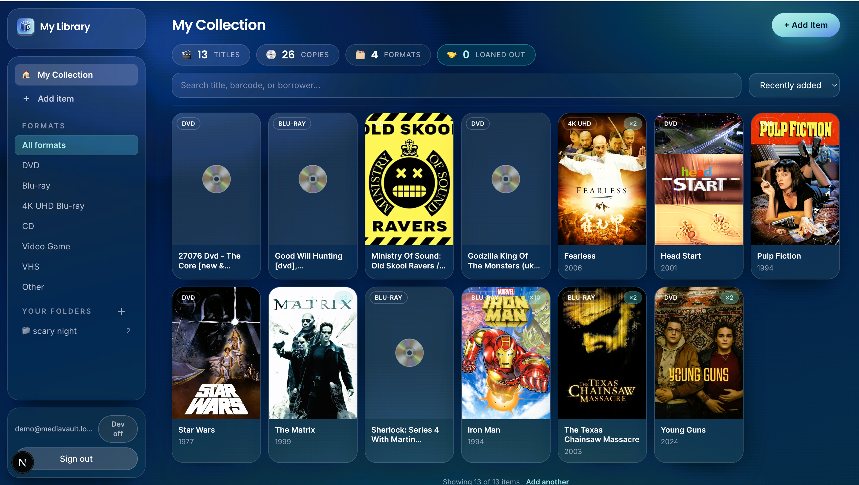 My Library DVD and CD app dashboard