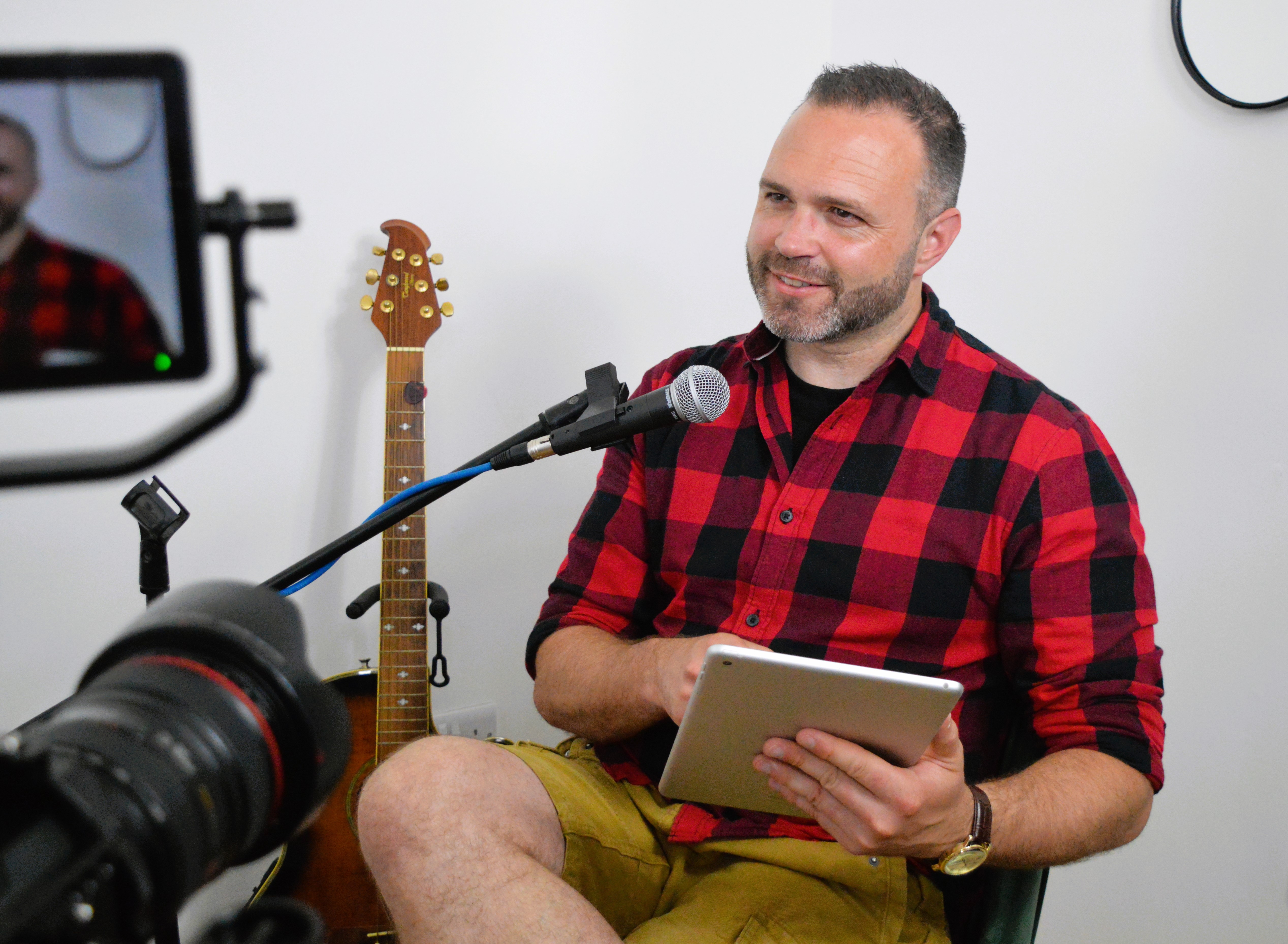 Close-up behind-the-scenes microphone and talent